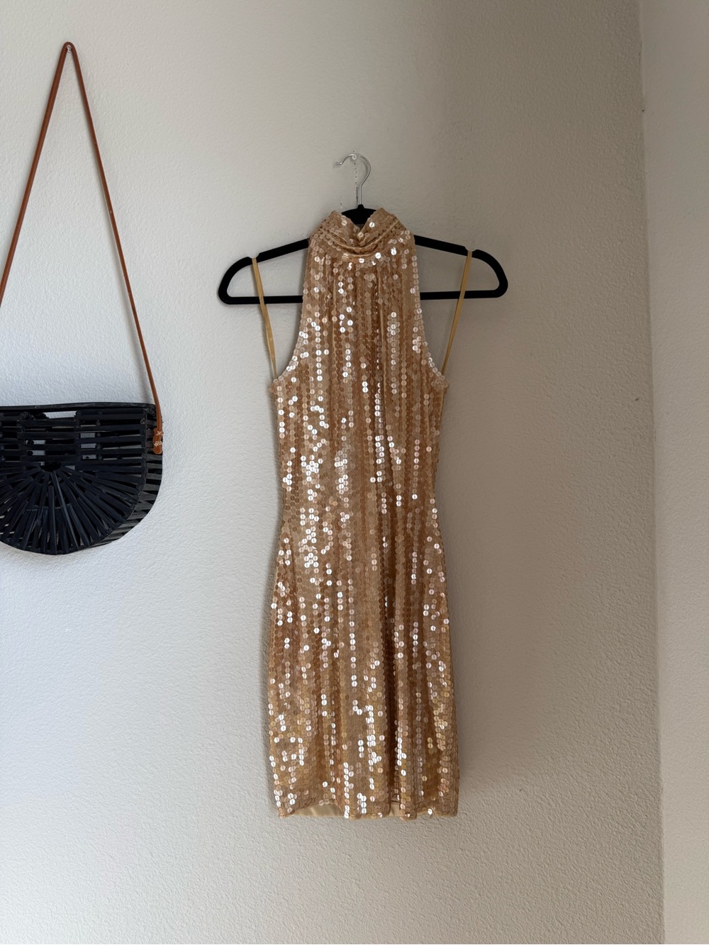 Niteline Della Roufogali Gold Sequin Halter Dress, Size 2
